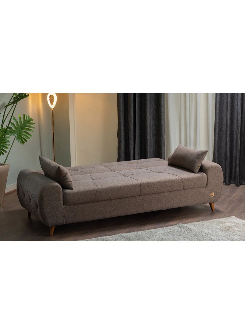 قباني فرنتشر كنبة سرير فلاش ثلاثية بني 210×90 سم – خشب زان طبيعي وقماش كتان - Image 3